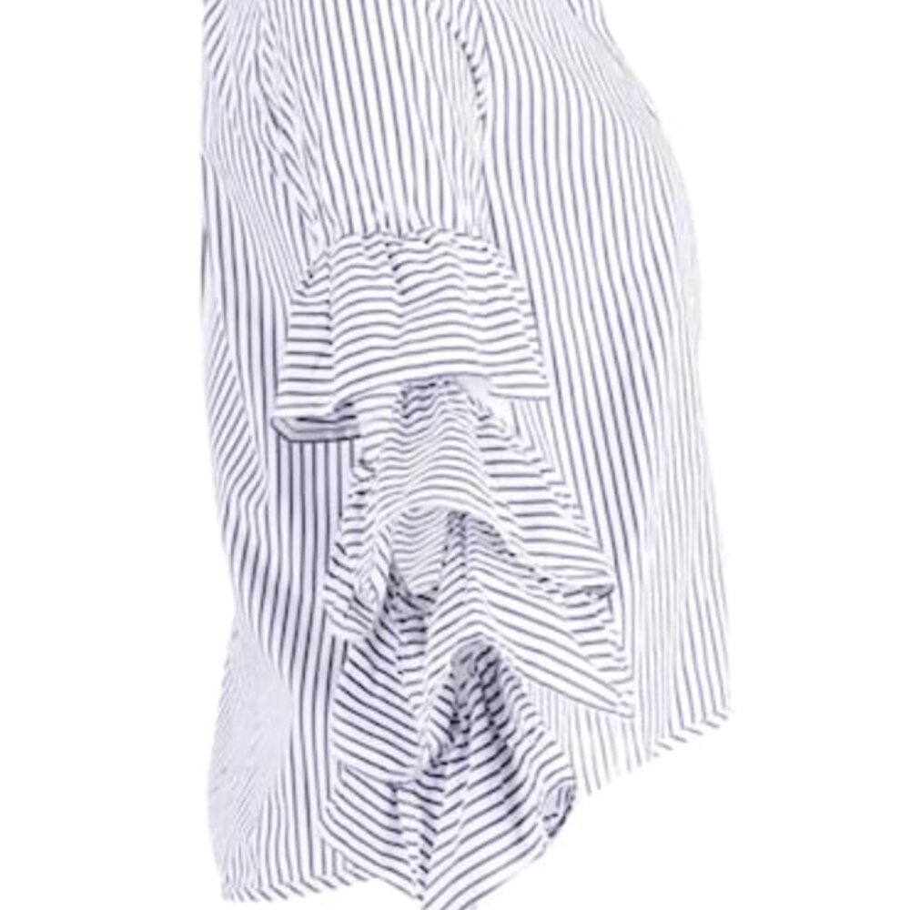 Striped Button Down Shirt with Ruffle Sleeves - Picture 3 of 11